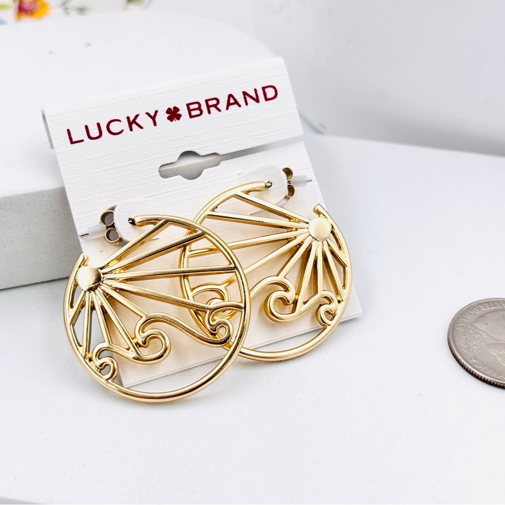Lucky Brand Gold Tone Hollow Hoop Dangle Drop Earrings - Picture 2 of 3